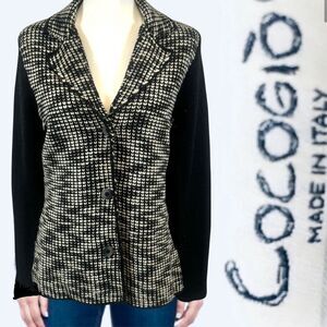 Cocogio Italian wool black and white knit blazer jacket size medium